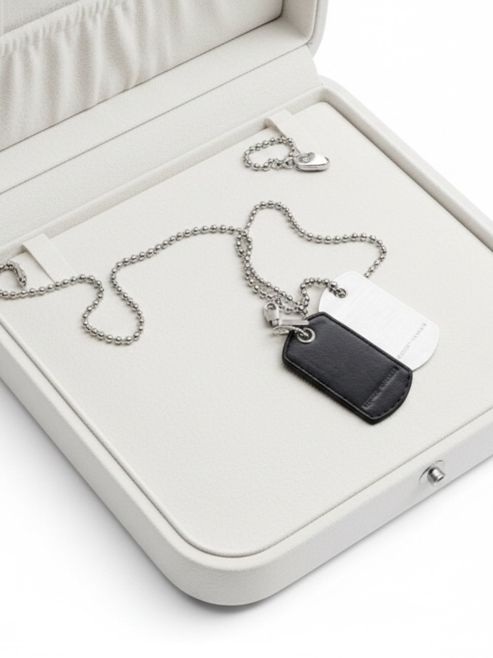 Emporio Armani Sterling Silver 925 Dual Dog Tag Necklace: Black Leather & Silver